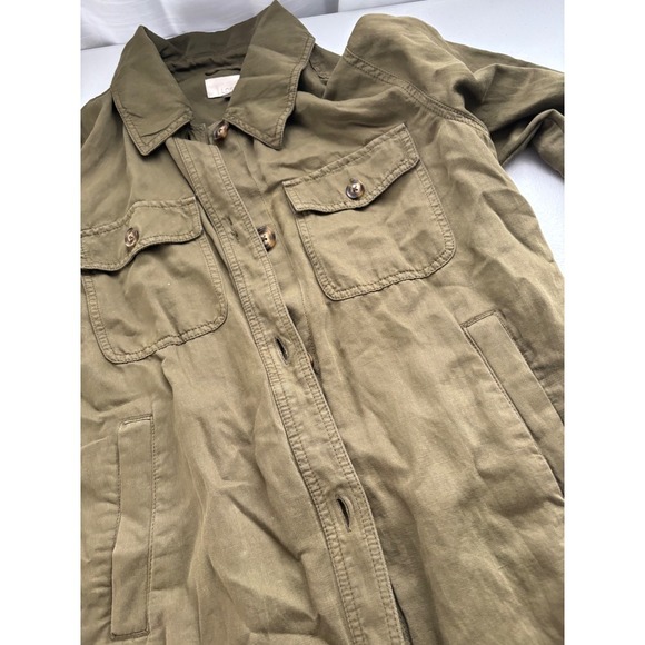 LOFT Olive Green Shirt Jacket Utility Pockets Button Down Long Sleeve M - Picture 5 of 7